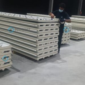 Stacked fire retardant PUF panels prepared for industrial and commercial building insulation