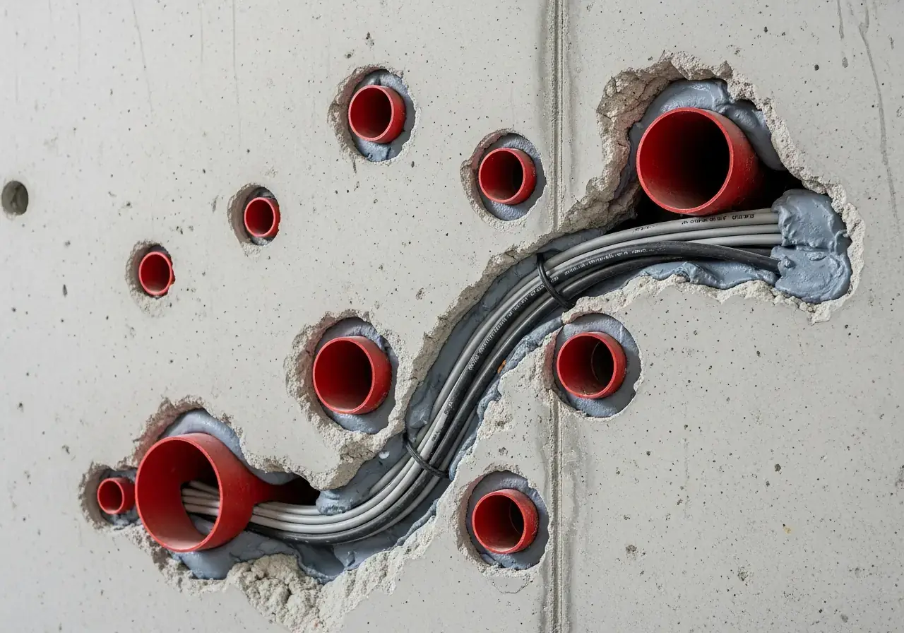 Passive fire protection systems installed in a building service riser