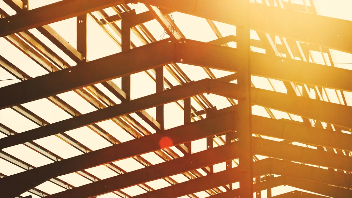 Steel beams forming the frame of a building under construction